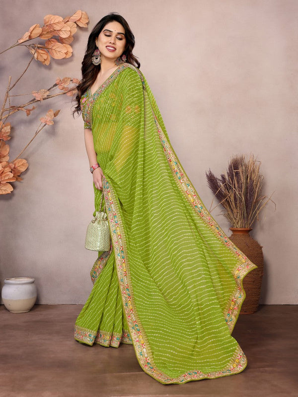 Beauteous Green Color Georgette Fabric Partywear Saree
