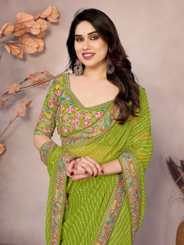 Beauteous Green Color Georgette Fabric Partywear Saree