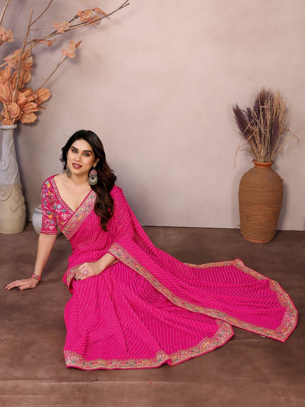 Beauteous Pink Color Georgette Fabric Partywear Saree