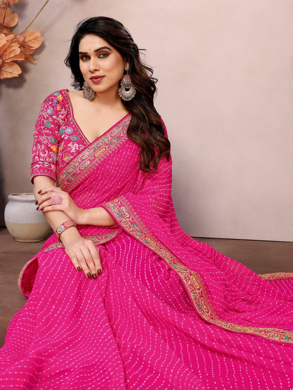 Beauteous Pink Color Georgette Fabric Partywear Saree