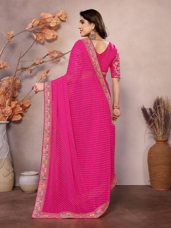 Beauteous Pink Color Georgette Fabric Partywear Saree