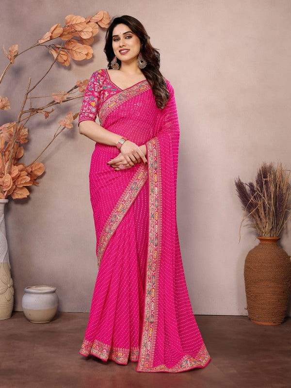 Beauteous Pink Color Georgette Fabric Partywear Saree