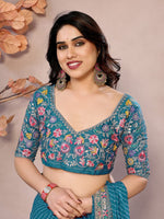 Beauteous Teal Color Georgette Fabric Partywear Saree
