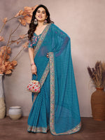 Beauteous Teal Color Georgette Fabric Partywear Saree