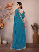 Beauteous Teal Color Georgette Fabric Partywear Saree