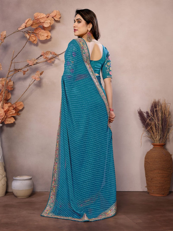 Beauteous Teal Color Georgette Fabric Partywear Saree