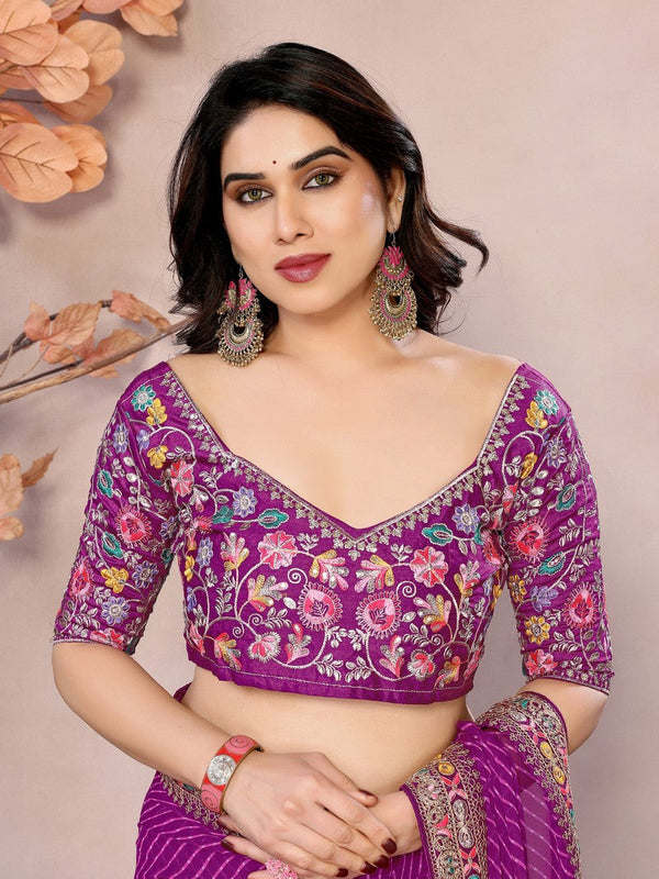 Beauteous Purple Color Georgette Fabric Partywear Saree