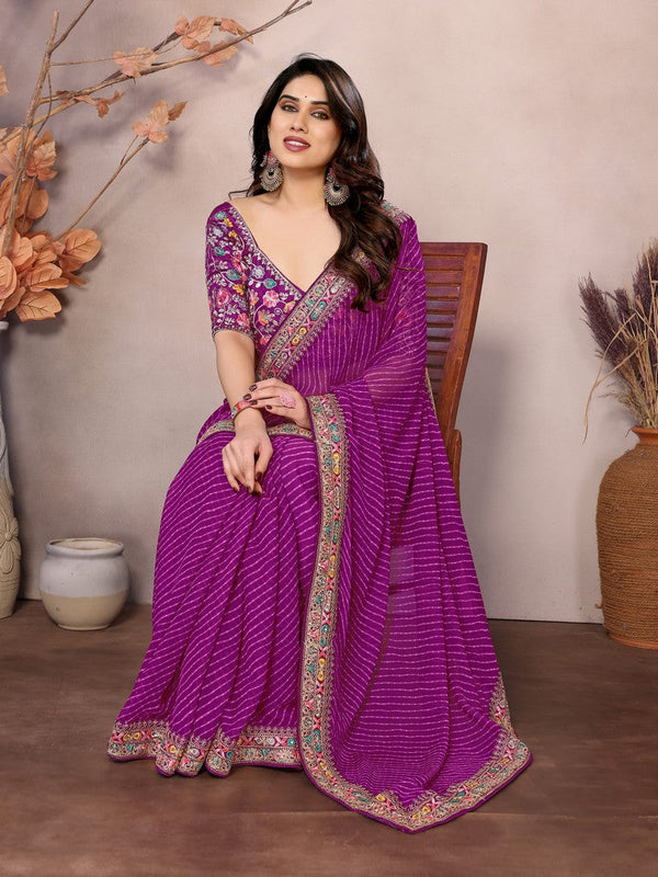 Beauteous Purple Color Georgette Fabric Partywear Saree