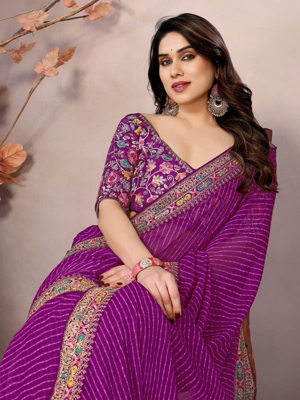 Beauteous Purple Color Georgette Fabric Partywear Saree