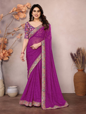 Beauteous Purple Color Georgette Fabric Partywear Saree