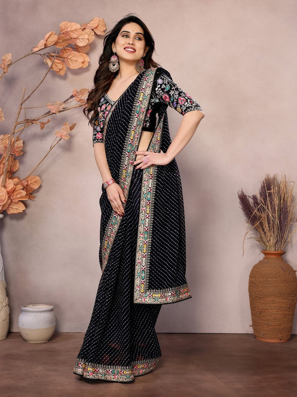 Beauteous Black Color Georgette Fabric Partywear Saree