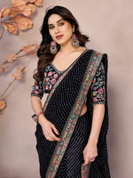 Beauteous Black Color Georgette Fabric Partywear Saree
