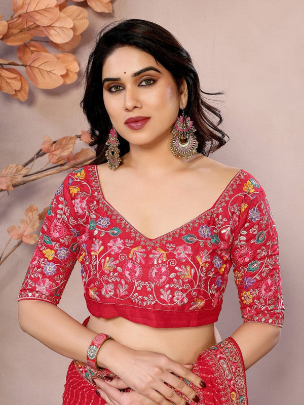 Beauteous Red Color Georgette Fabric Partywear Saree