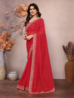 Beauteous Red Color Georgette Fabric Partywear Saree