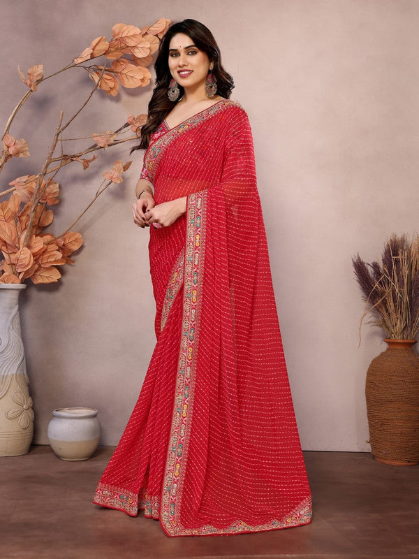 Beauteous Red Color Georgette Fabric Partywear Saree