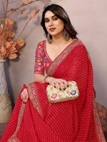 Beauteous Red Color Georgette Fabric Partywear Saree