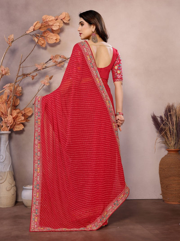 Beauteous Red Color Georgette Fabric Partywear Saree