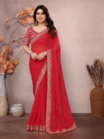 Beauteous Red Color Georgette Fabric Partywear Saree