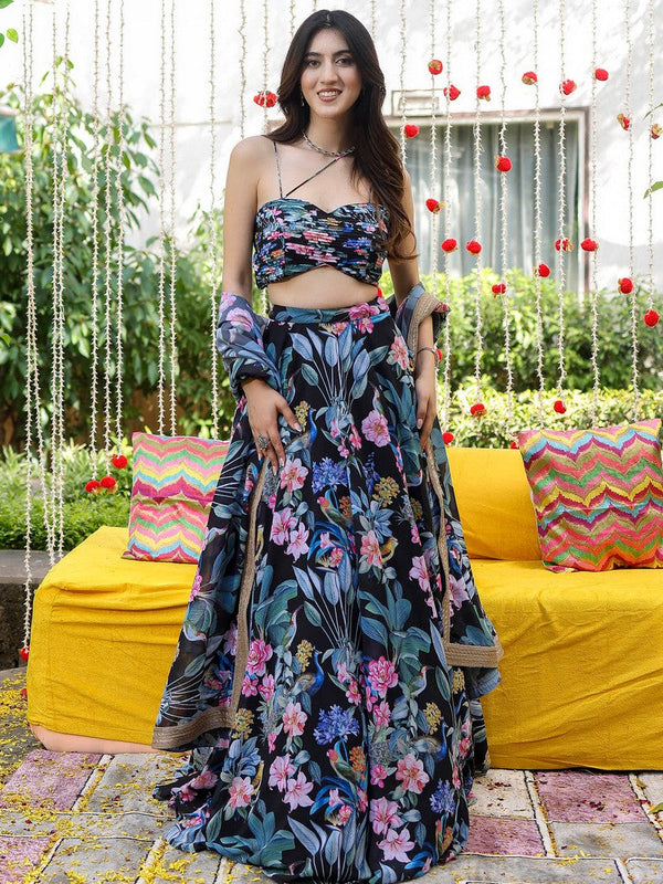 Amazing Black Color Georgette Fabric Designer Lehenga