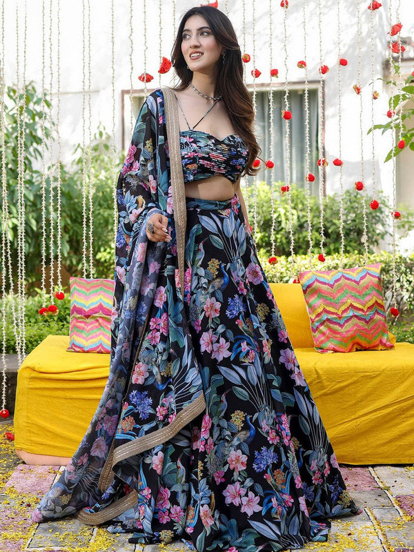 Amazing Black Color Georgette Fabric Designer Lehenga