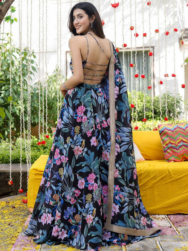 Amazing Black Color Georgette Fabric Designer Lehenga