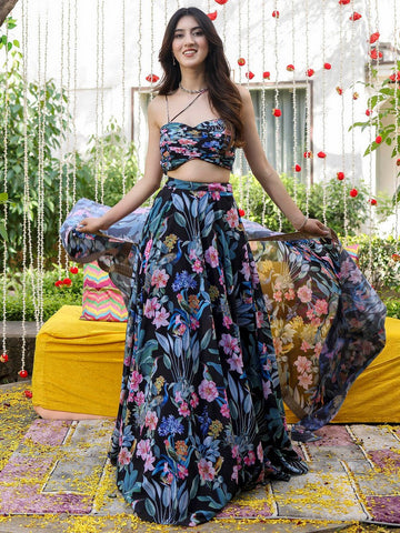 Amazing Black Color Georgette Fabric Designer Lehenga