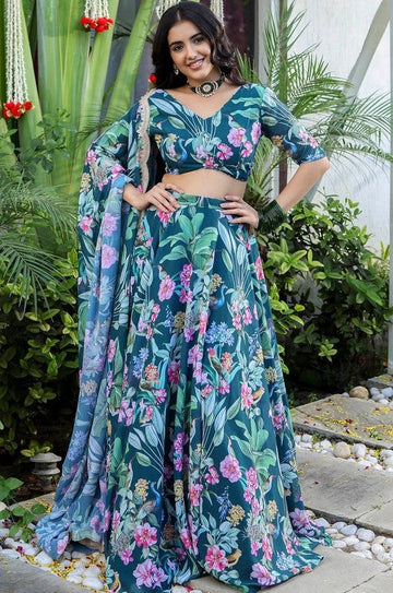 Amazing Teal Color Georgette Fabric Designer Lehenga
