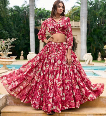 Amazing Red Color Georgette Fabric Designer Lehenga