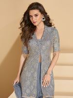 Divine Grey Color Georgette Fabric Designer Suit