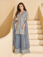 Divine Grey Color Georgette Fabric Designer Suit