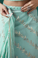 Amazing Aqua Color Organza Fabric Designer Saree