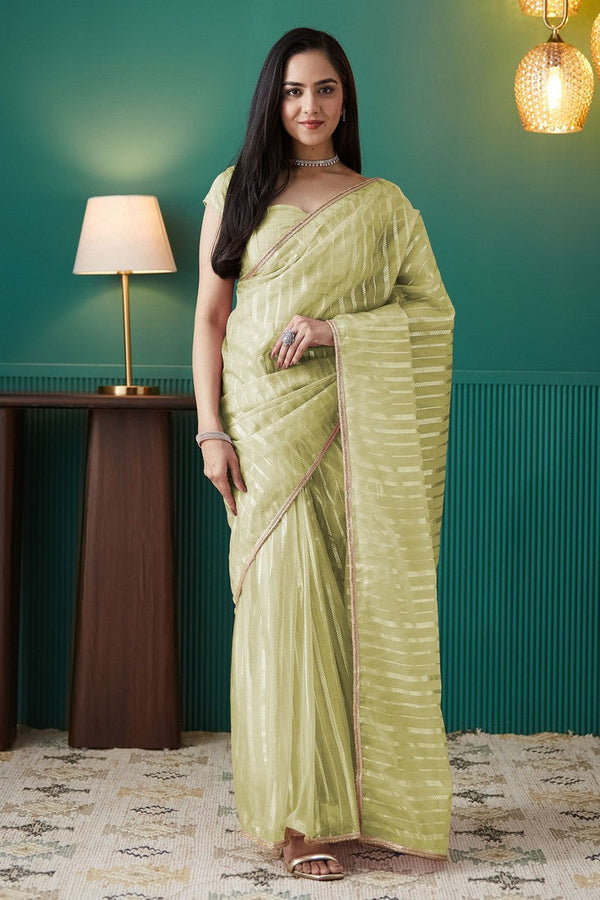 Amazing Green Color Organza Fabric Designer Saree