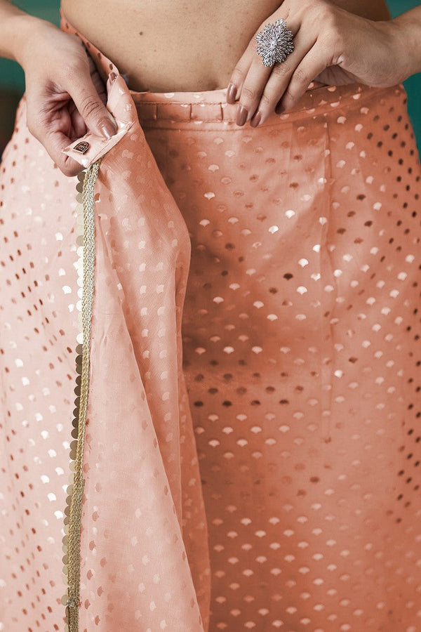 Amazing Peach Color Organza Fabric Designer Saree