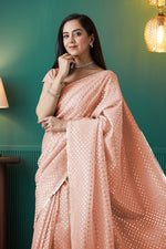 Amazing Peach Color Organza Fabric Designer Saree