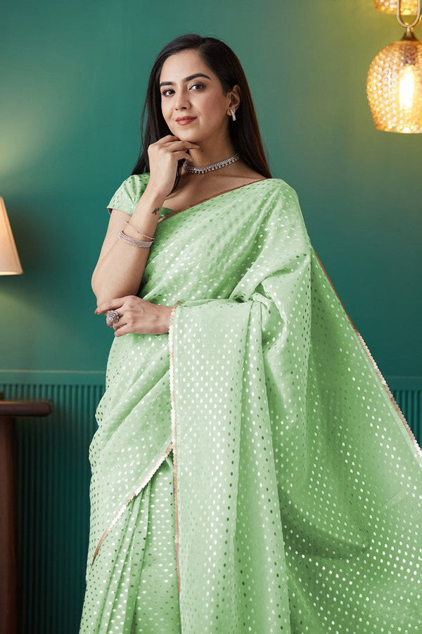 Amazing Green Color Organza Fabric Designer Saree