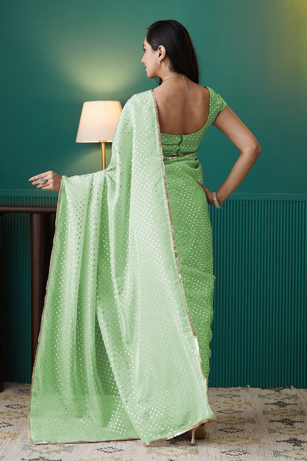 Amazing Green Color Organza Fabric Designer Saree