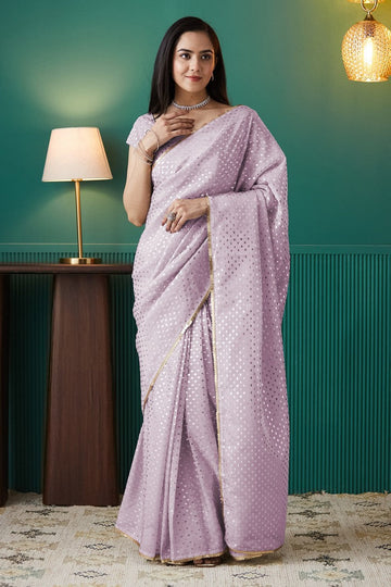 Amazing Purple Color Organza Fabric Designer Saree