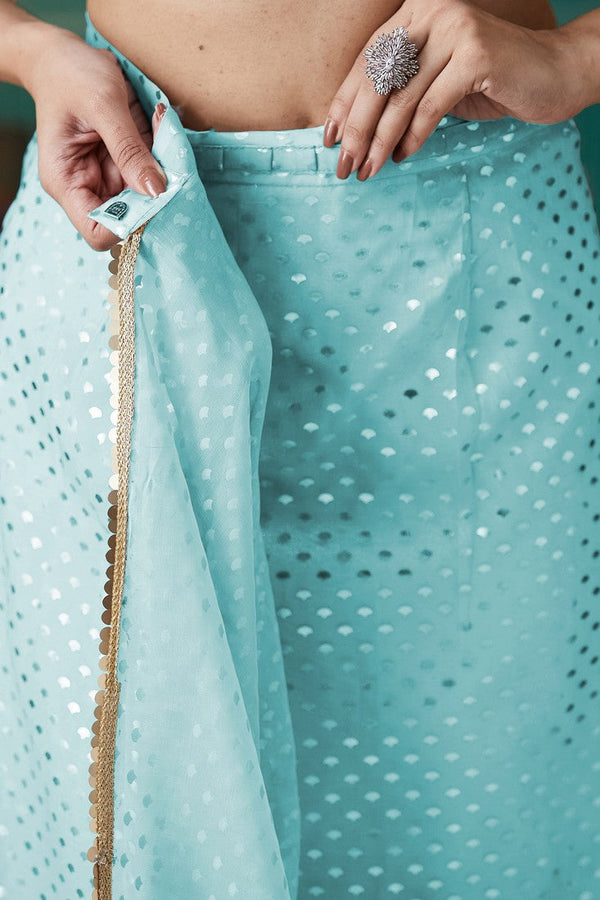Amazing Aqua Color Organza Fabric Designer Saree