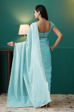 Amazing Aqua Color Organza Fabric Designer Saree