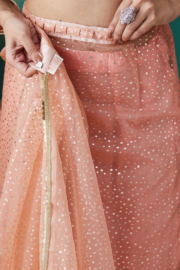 Amazing Peach Color Organza Fabric Designer Saree