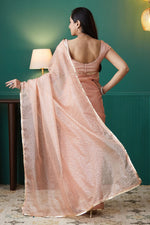 Amazing Peach Color Organza Fabric Designer Saree