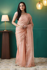 Amazing Peach Color Organza Fabric Designer Saree
