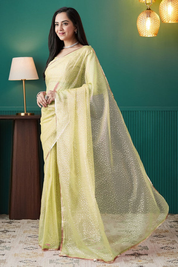 Graceful Green Color Organza Fabric Designer Saree