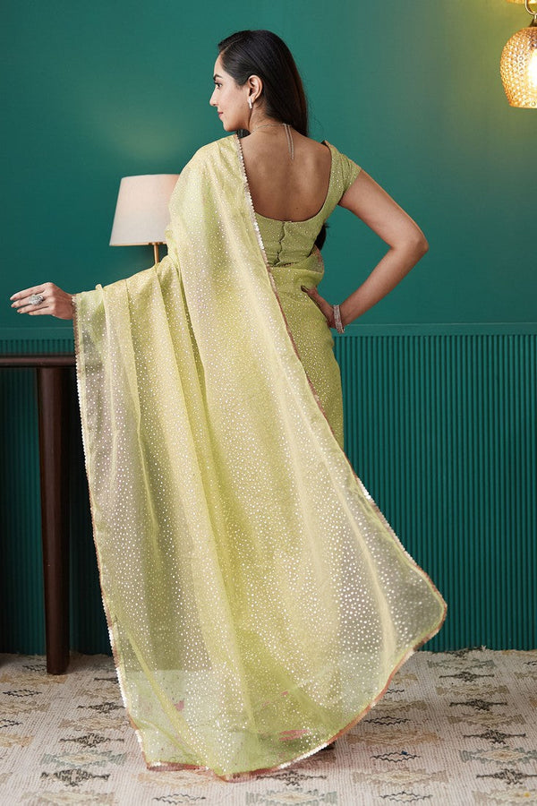 Graceful Green Color Organza Fabric Designer Saree
