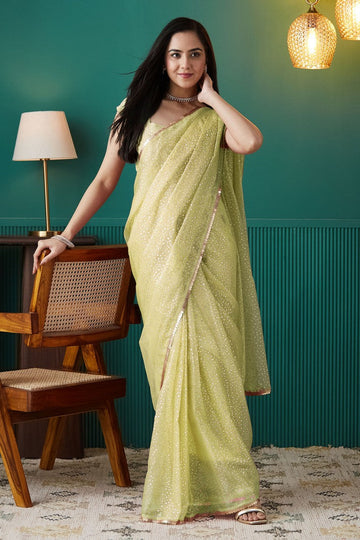 Graceful Green Color Organza Fabric Designer Saree