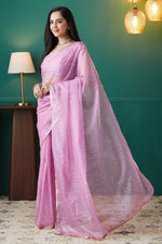 Graceful Purple Color Organza Fabric Designer Saree