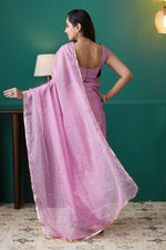Graceful Purple Color Organza Fabric Designer Saree