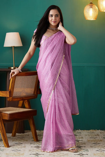 Graceful Purple Color Organza Fabric Designer Saree