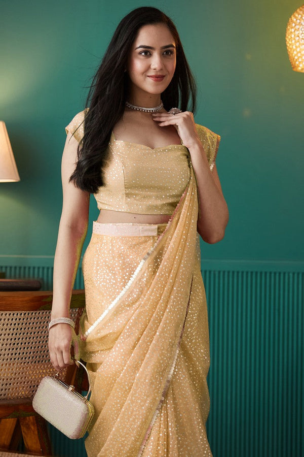 Graceful Yellow Color Organza Fabric Designer Saree