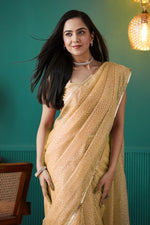 Graceful Yellow Color Organza Fabric Designer Saree